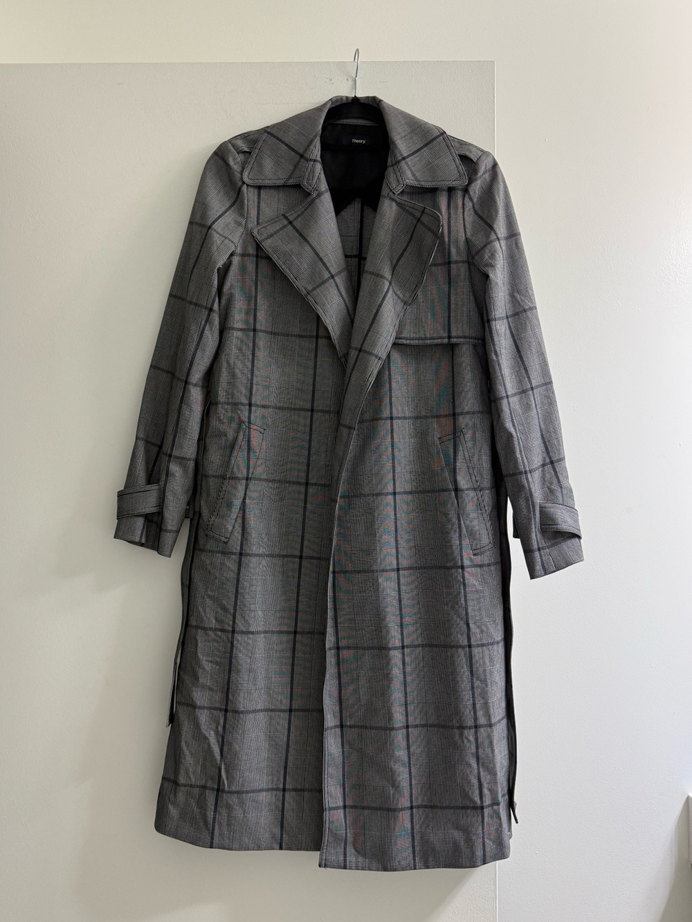 Theory Plaid Belted Trench Coat
